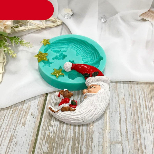 Santa Claus Moon Shape Fondant Silicone Mold With Star For Christmas Chocolate Dessert Biscuit Sugar Baking Cake Tools Santa Crescent Moon Silicon Mold Cake Baking Mold