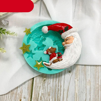 Santa Claus Moon Shape Fondant Silicone Mold With Star For Christmas Chocolate Dessert Biscuit Sugar Baking Cake Tools Santa Crescent Moon Silicon Mold Cake Baking Mold