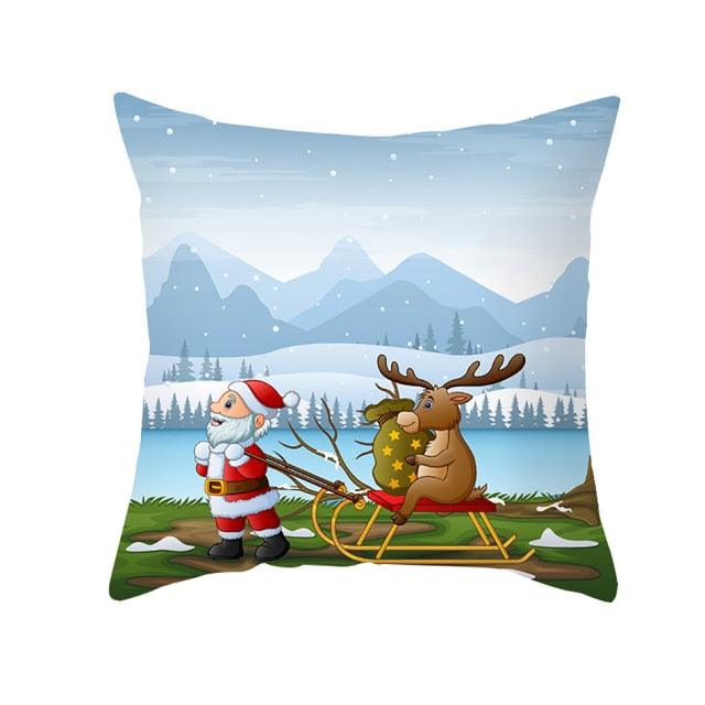 Santa Pillowcase Happy New Year 2022 Merry Christmas Gifts Xmas Decor Christmas 1PCS Pillow Case Sofa Decorative Santa Claus Xmas Throw Pillowcase Cotton Linen Square Cushion Pillow Covers For Home Cushion Cover 45x45CM