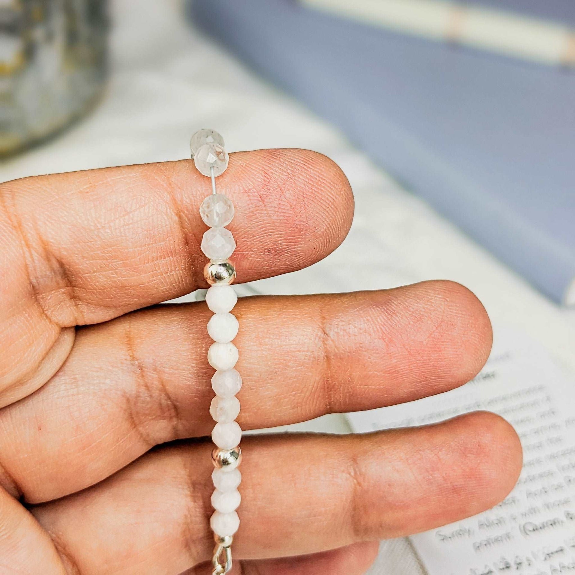 Sapphire & Moonstone Tasbih Bracelet | Women's Misbaha - 33 Beads, 4mm