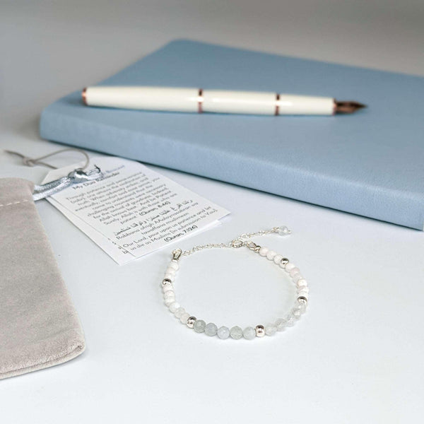 Sapphire & Moonstone Tasbih Bracelet | Women's Misbaha - 33 Beads, 4mm