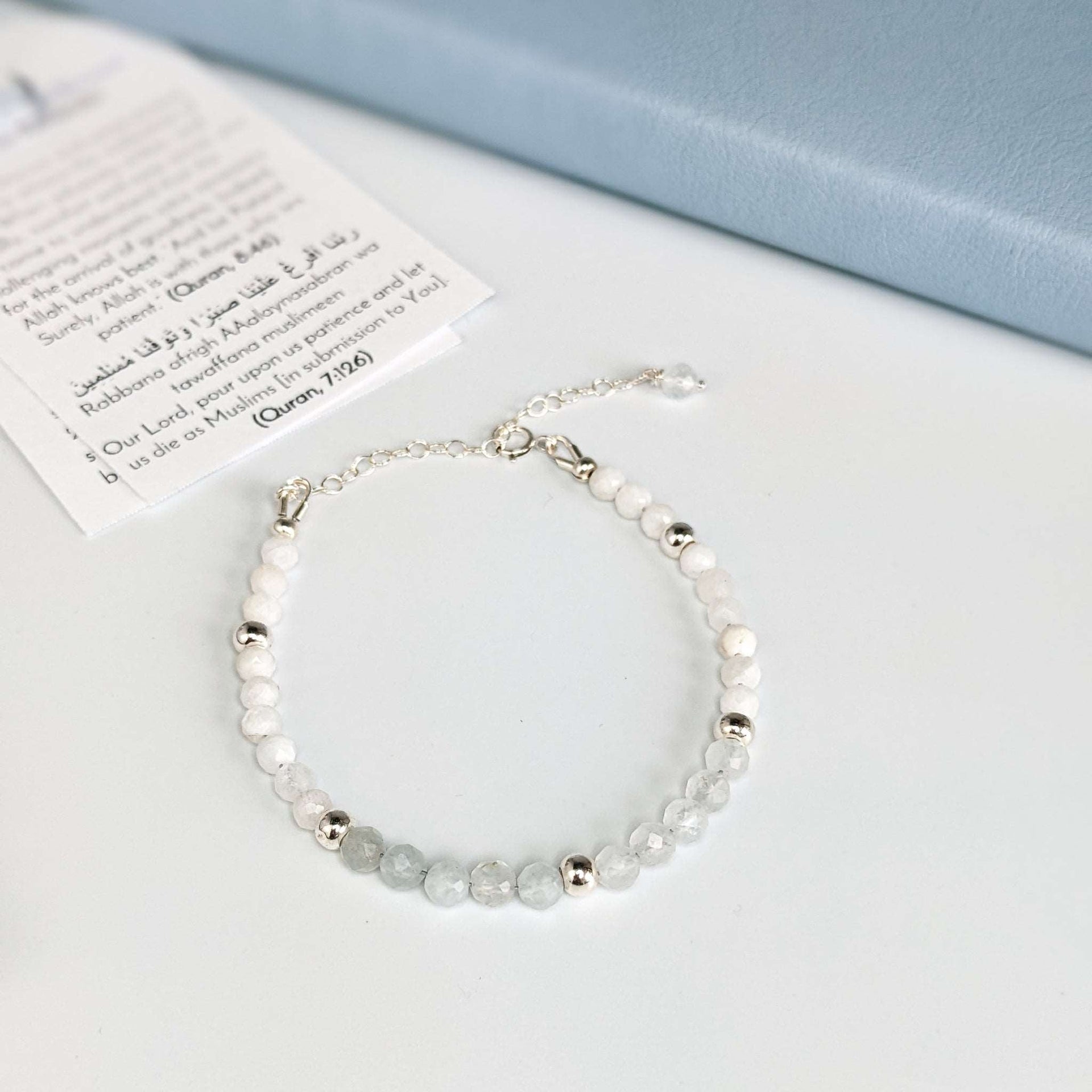 Sapphire & Moonstone Tasbih Bracelet | Women's Misbaha - 33 Beads, 4mm