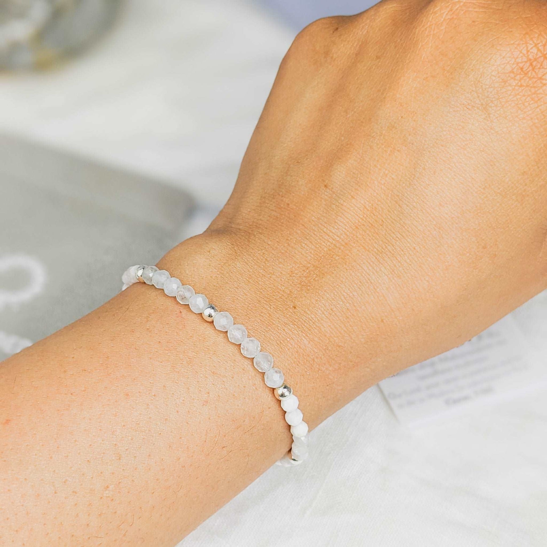 Sapphire & Moonstone Tasbih Bracelet | Women's Misbaha - 33 Beads, 4mm