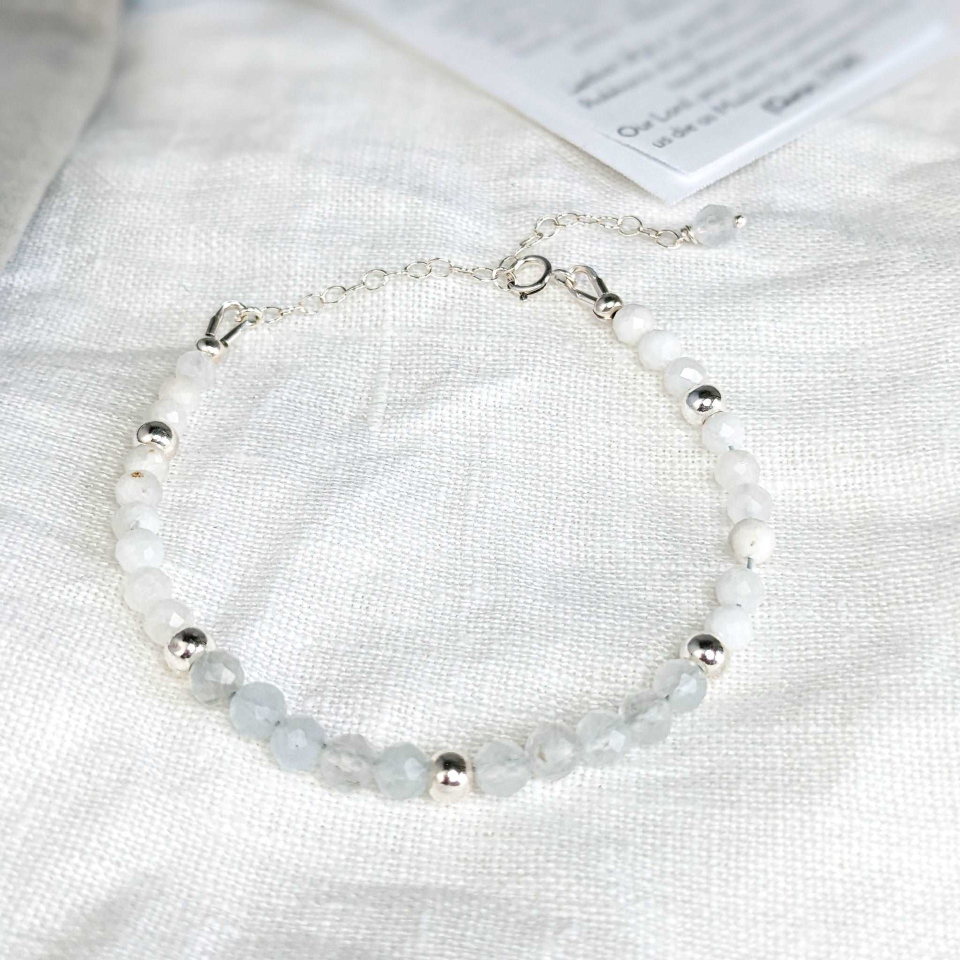 Sapphire & Moonstone Tasbih Bracelet | Women's Misbaha - 33 Beads, 4mm