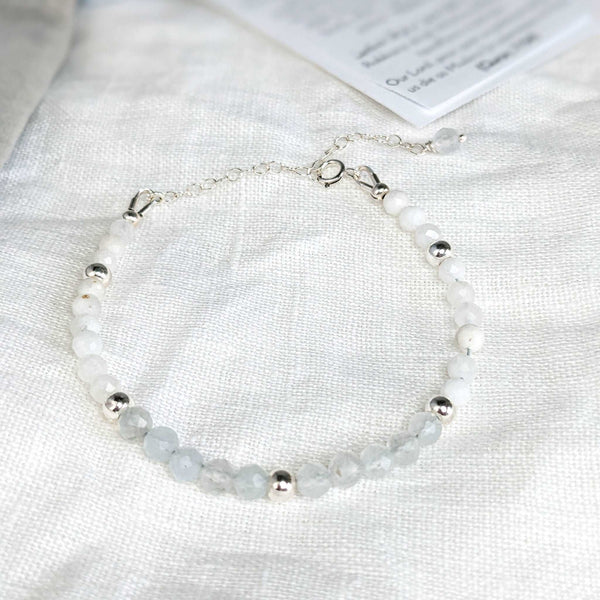 Sapphire & Moonstone Tasbih Bracelet | Women's Misbaha - 33 Beads, 4mm