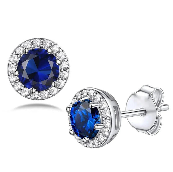 14K White Gold Flashed Birthstone Gemstone CZ Halo Studs Earrings - Gifts for You 'n Me
