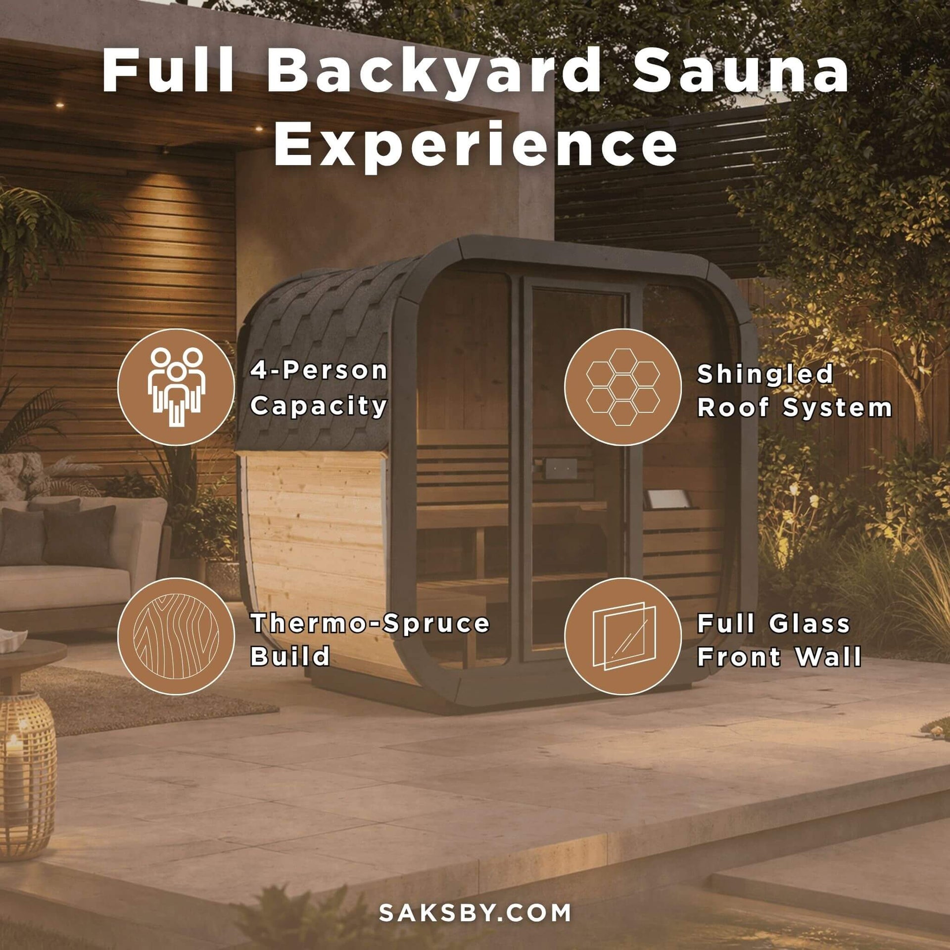 SaunaLife Model CL5G 4-Person Cube-Series Luxury Wooden Outdoor Home Sauna Kit [SL-MODELCL5G] (SAK91835)