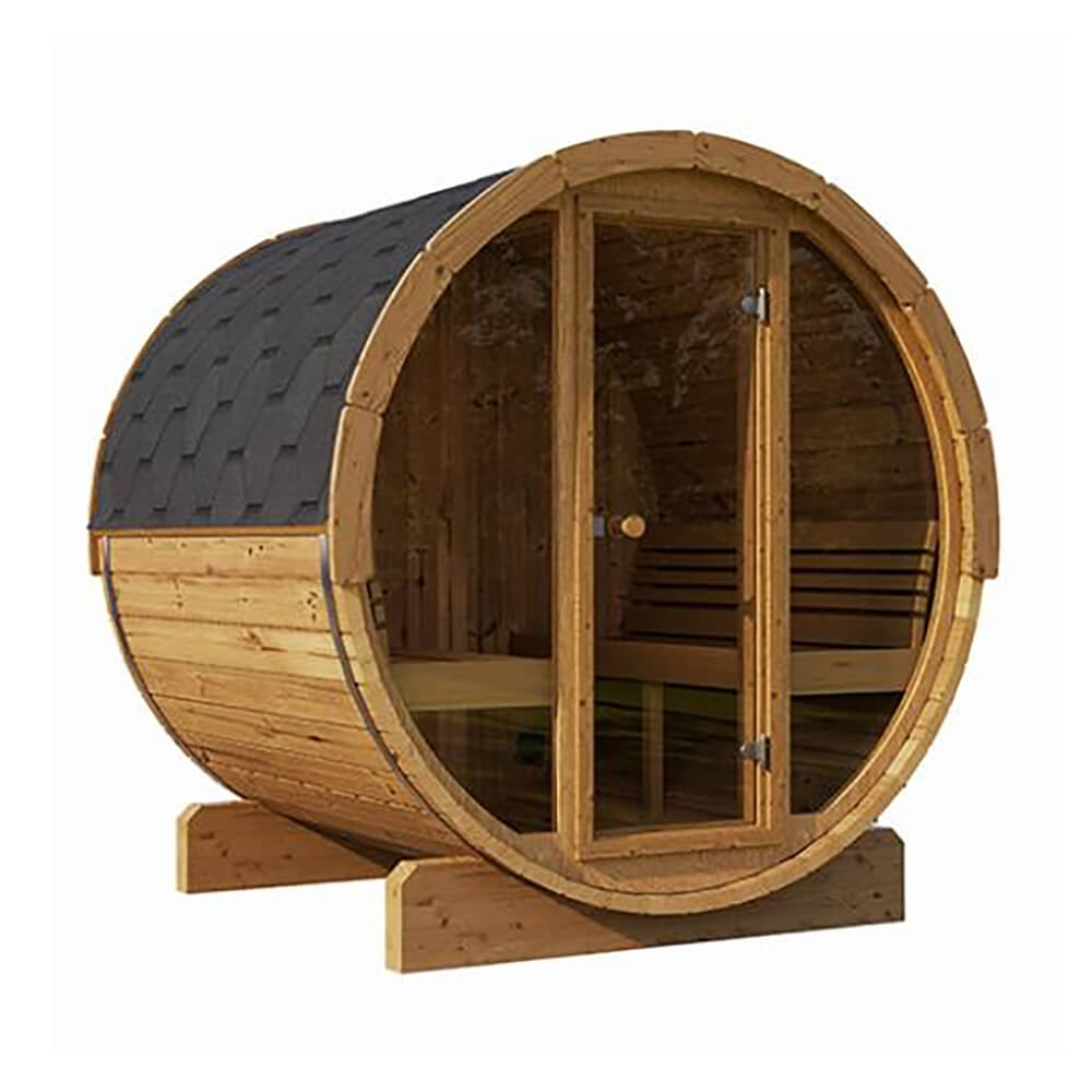 SaunaLife Model E7G Ergo Series 4-Person Outdoor Sauna Barrel With Glass Front [SL-MODELE7G] (SAK81934)