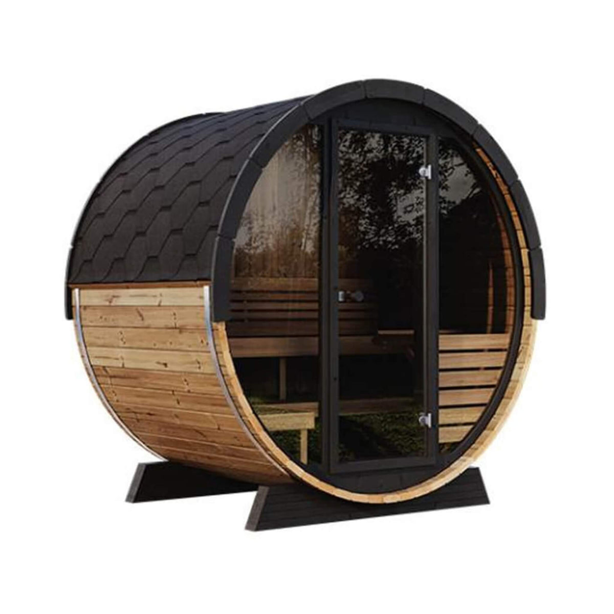 SaunaLife Model EE6G Ergo Series 4-Person Outdoor Sauna Barrel With Tempered Glass Front [SL-MODELEE6G] (SAK39412)