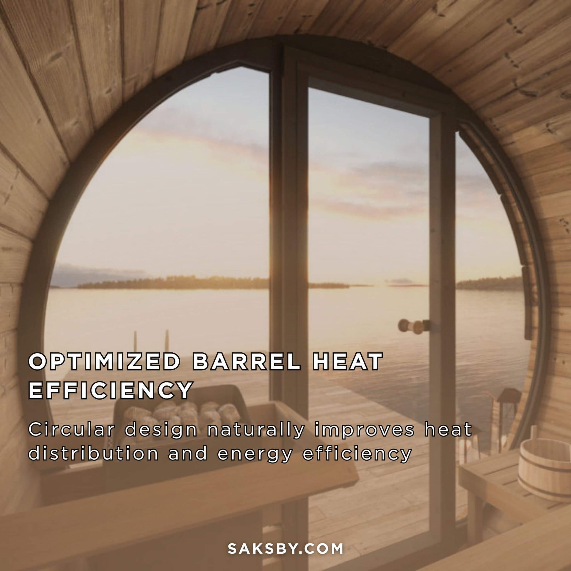 SaunaLife Model EE6G Ergo Series 4-Person Outdoor Sauna Barrel With Tempered Glass Front [SL-MODELEE6G] (SAK39412)