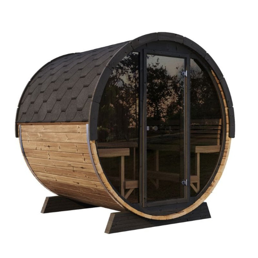 SaunaLife Model EE8G Ergo Series 6-Person Outdoor Sauna Barrel With Tempered Glass Front [SL-MODELEE8G] (SAK95812)