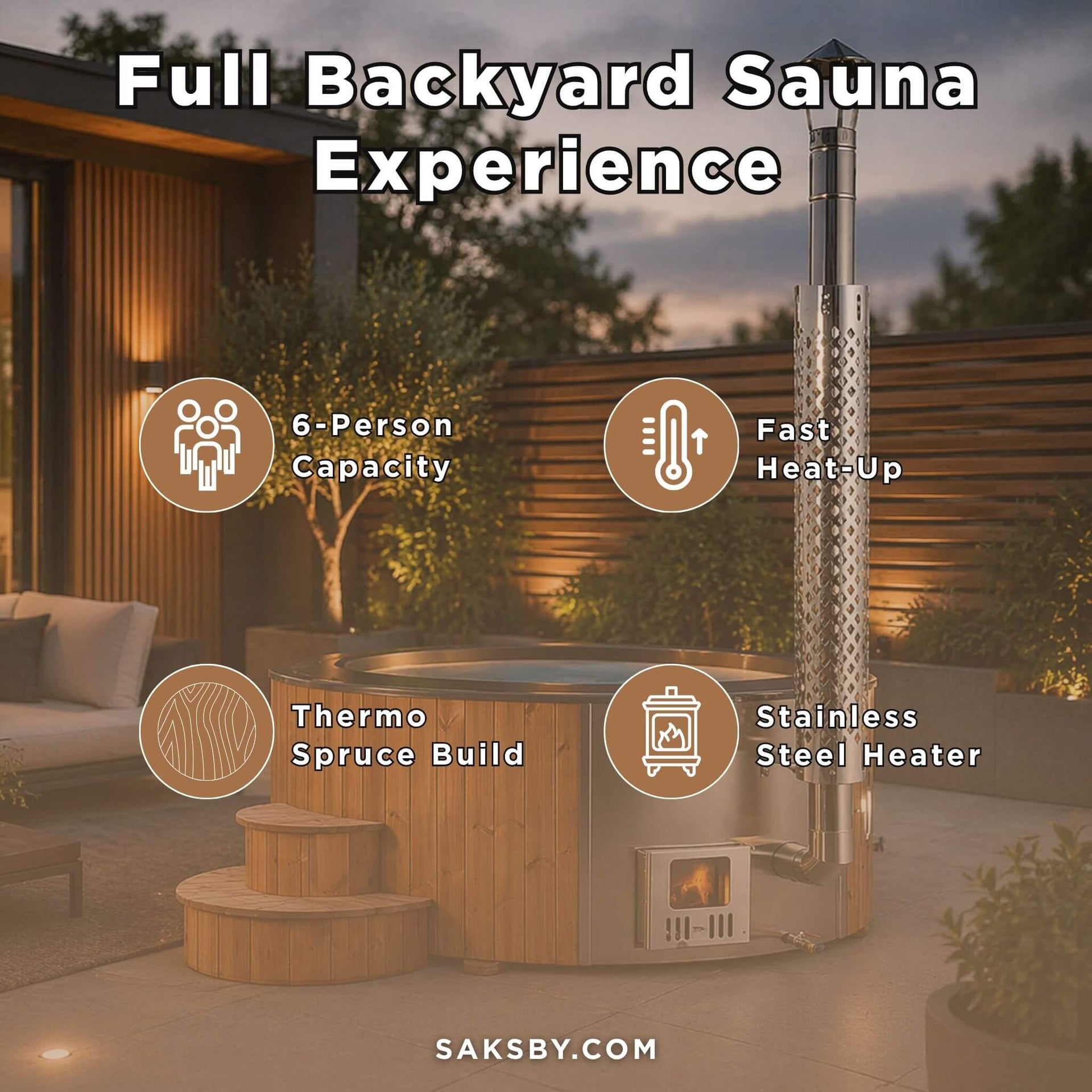 SaunaLife Model S4N Premium 6-Person Home Wood-Burning Hot Tub [SL-MODELS4N] (SAK28371)
