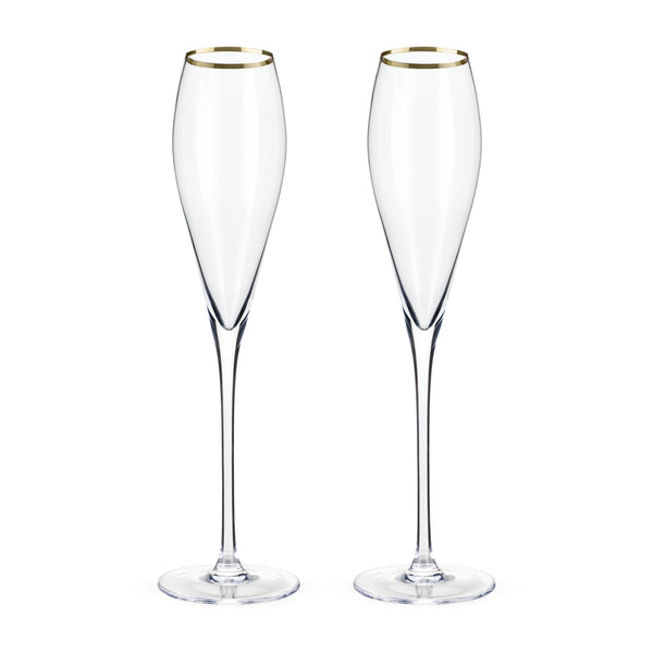 Gold-Rimmed Crystal Champagne Flutes Set of 2