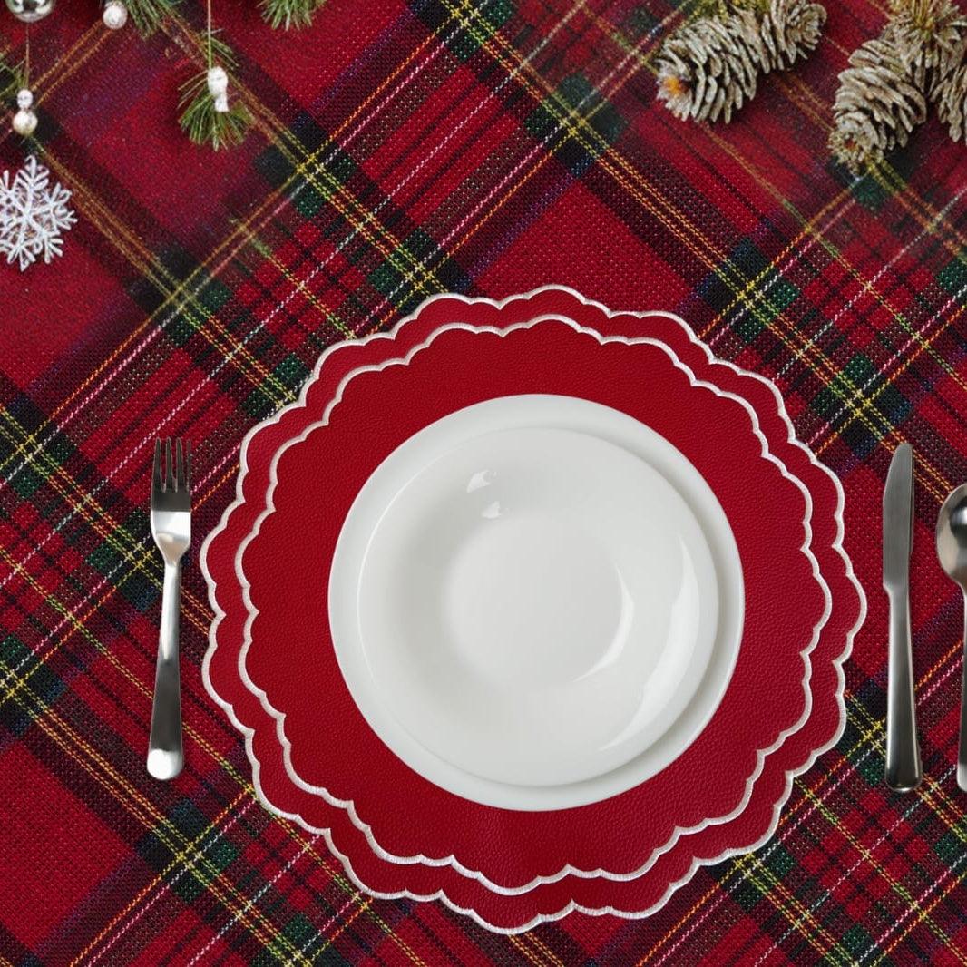 SPRING TABLE DECOR – SCARLET RED ROUND FAUX LEATHER PLACEMAT