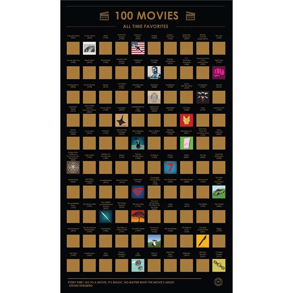 Scratch Off 100 Poster Movies Of All Time Must-See Movies Unique Design Perfect Gift For Teens And Older