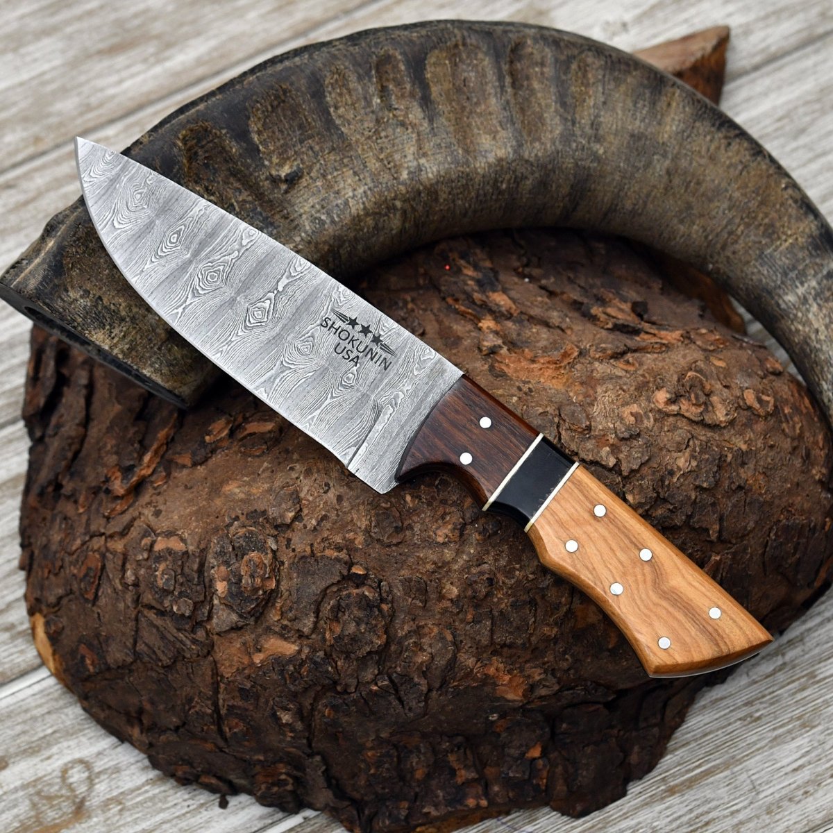 Sculptor Camp Knife with Exotic Olve Wood Handle