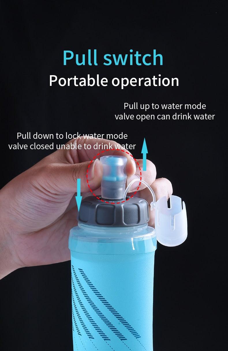 SD24 500ML Sports Hydration Experts Kettle BPA Free Soft Flask Water Bottle Mode Pull Switch Or Rotary Switch Soft Flask Collapsible Sports Water Bottle for Hydration Pack for Running Hiking Cycling Climbing
