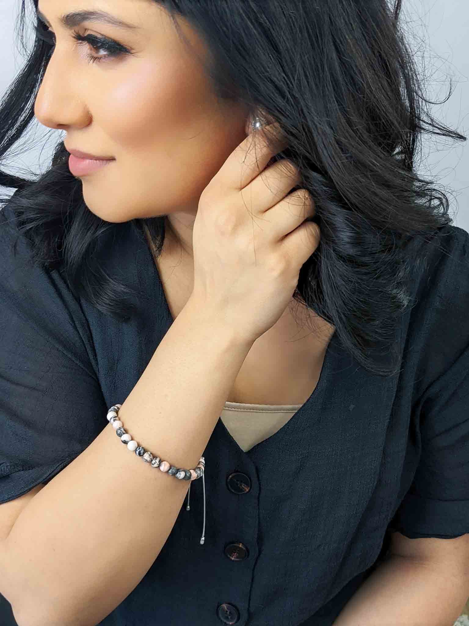 Pink Zebra Jasper Tasbih Bracelet | Women's Dhikr Beads - 33 Beads, 6.5mm