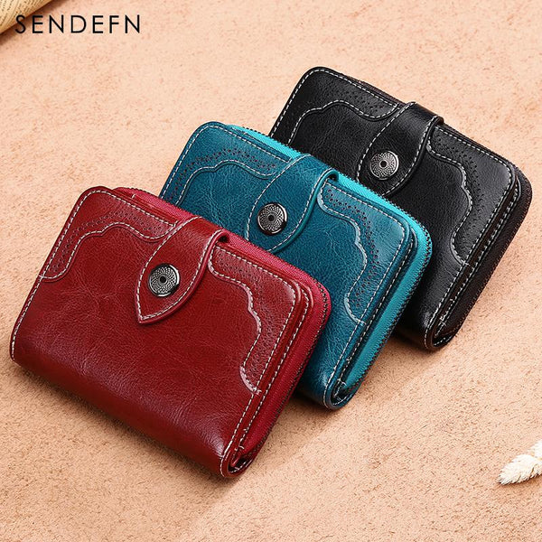 Sendefn  Small Wallet Casual Women's Purses Split Leather Quality Short Money Bag