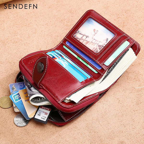 Sendefn  Small Wallet Casual Women's Purses Split Leather Quality Short Money Bag
