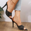 Sequin Point Toe Mid Heel Sandals