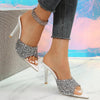 Sequin Point Toe Mid Heel Sandals - White / 35(US4)