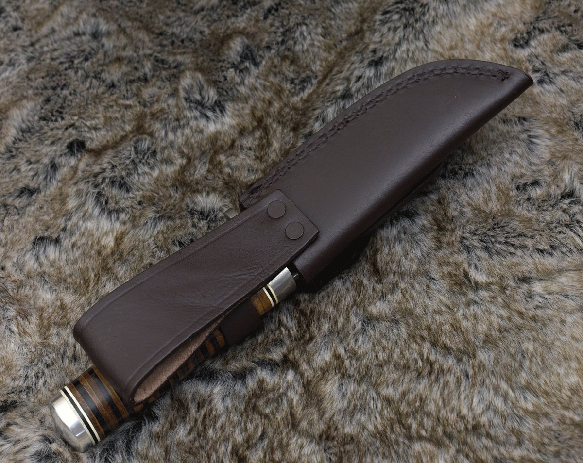 Serenity Damascus Hunting Knife with Stacked Leather Handle