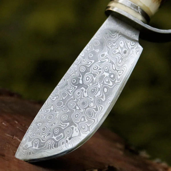 Serpent Damascus Hunting Knife with Antler Handle - Gifts for You 'n Me