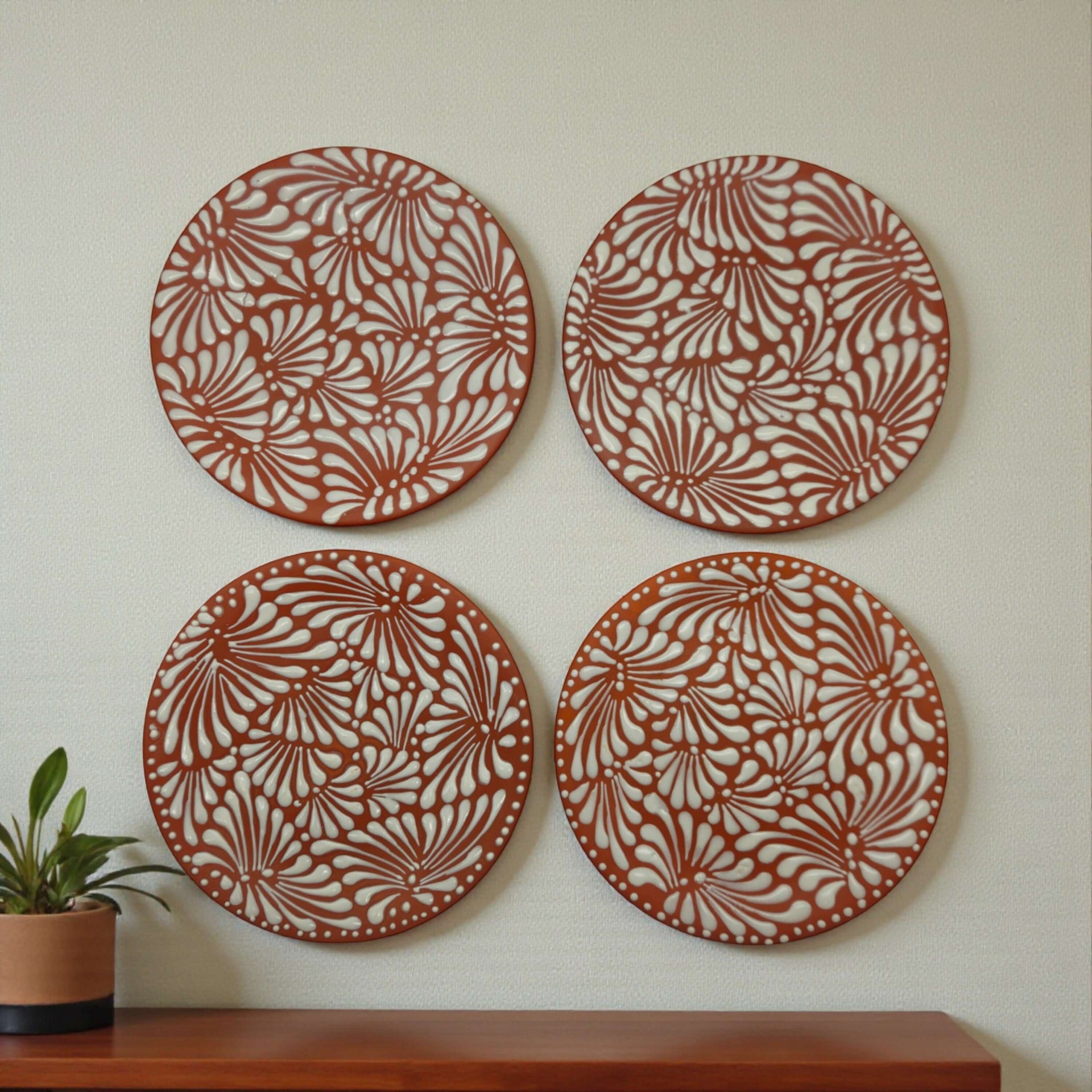 Set of 4 Brown & White Talavera Wall Plates | 10