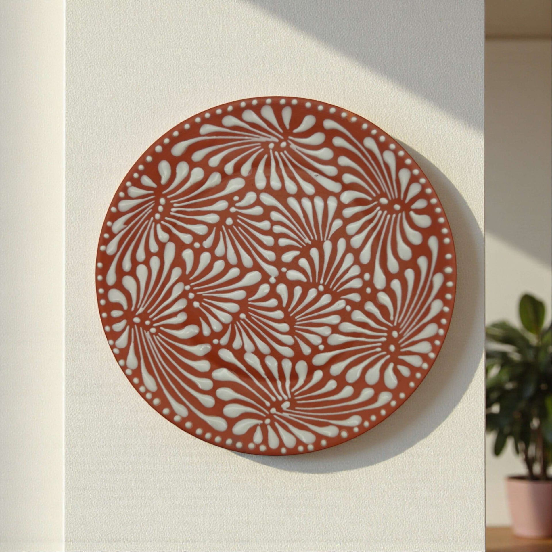 Set of 4 Brown & White Talavera Wall Plates | 11.5