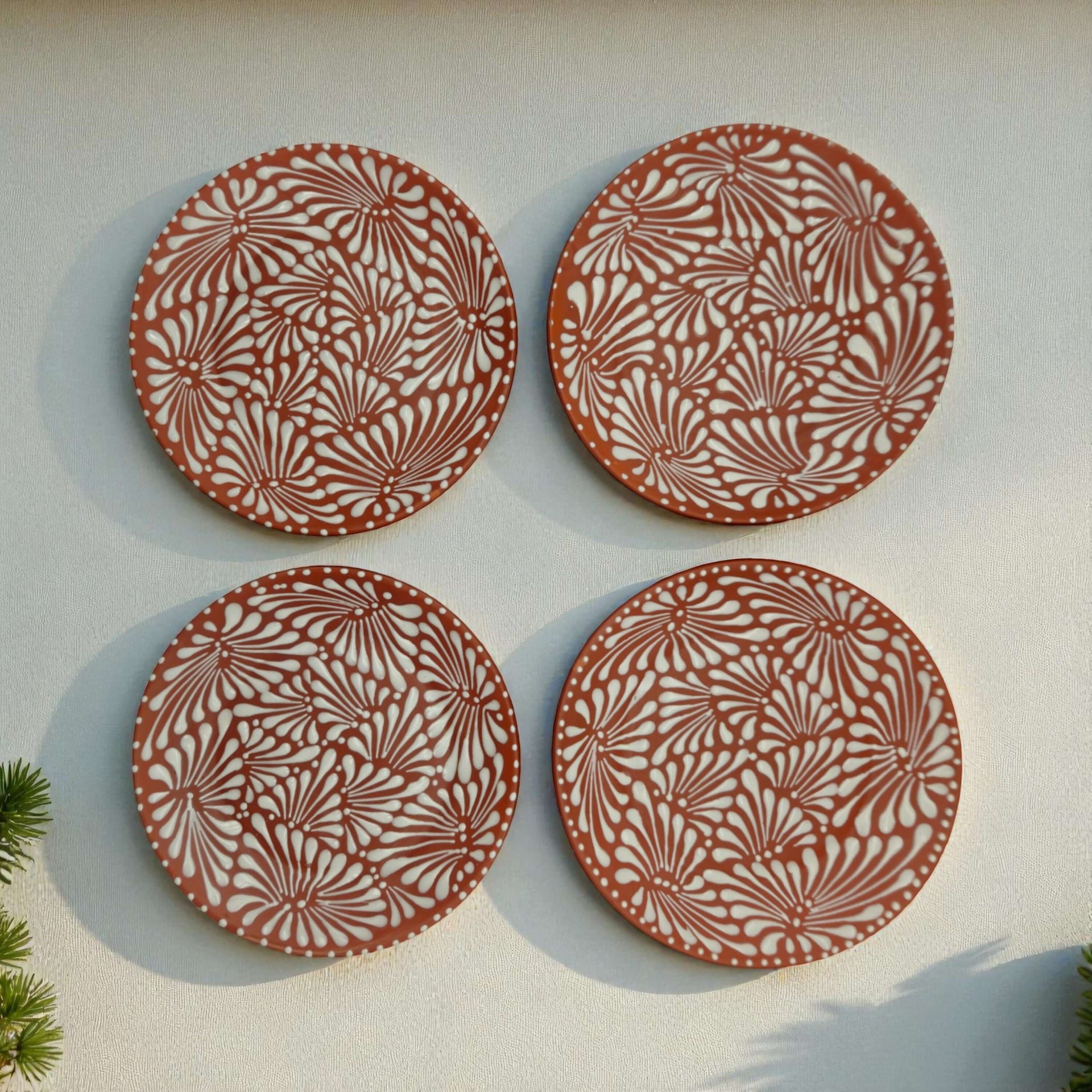 Set of 4 Brown & White Talavera Wall Plates | 11.5