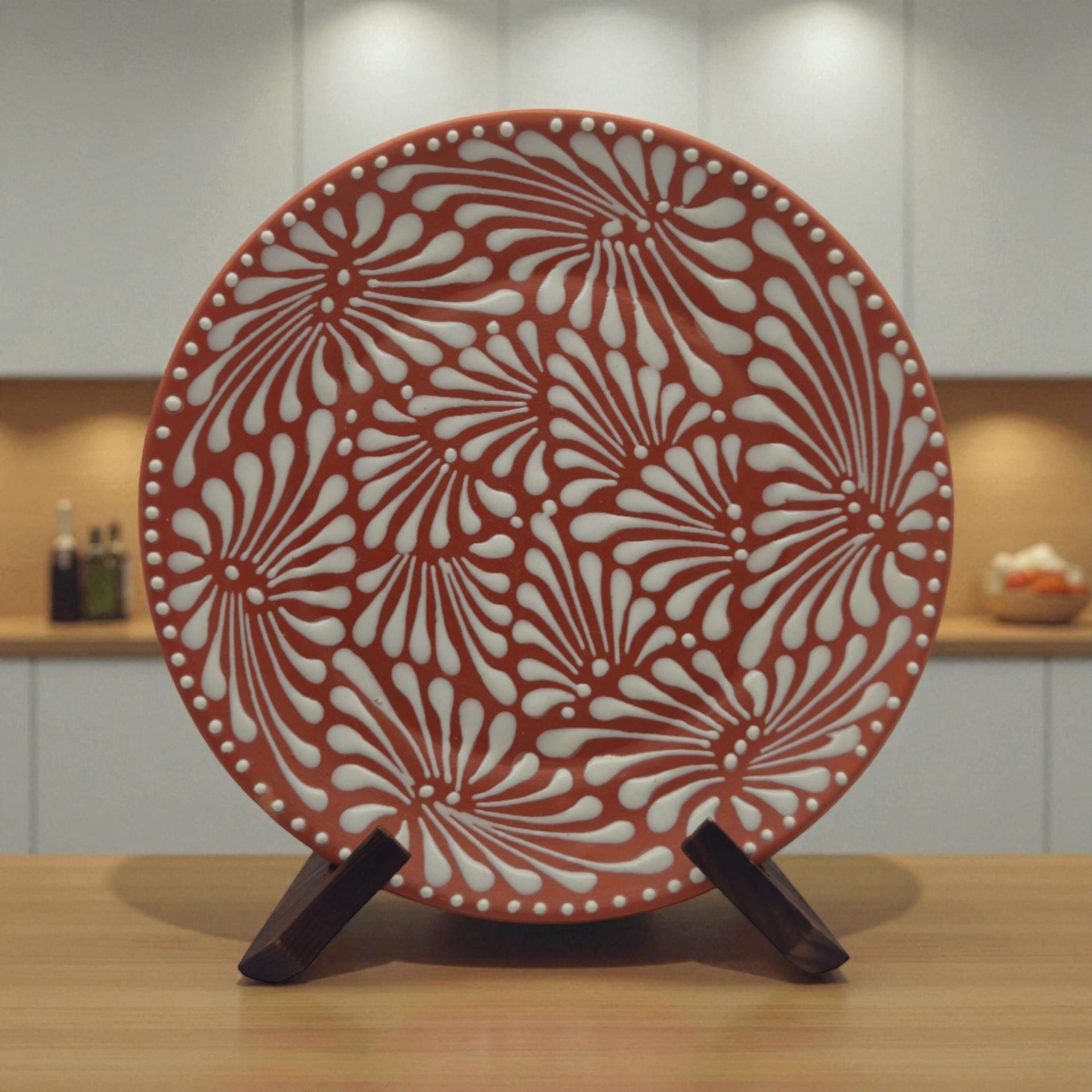 Set of 4 Brown & White Talavera Wall Plates | 11.5