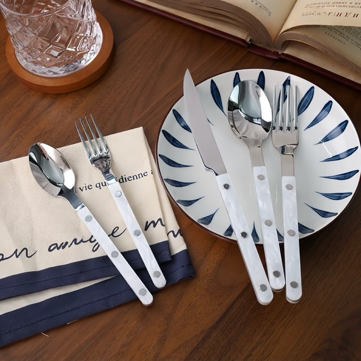 Set Of 10 Pcs Modern Nebula Cutlery, Bistrot Style Rivet Flatware Set