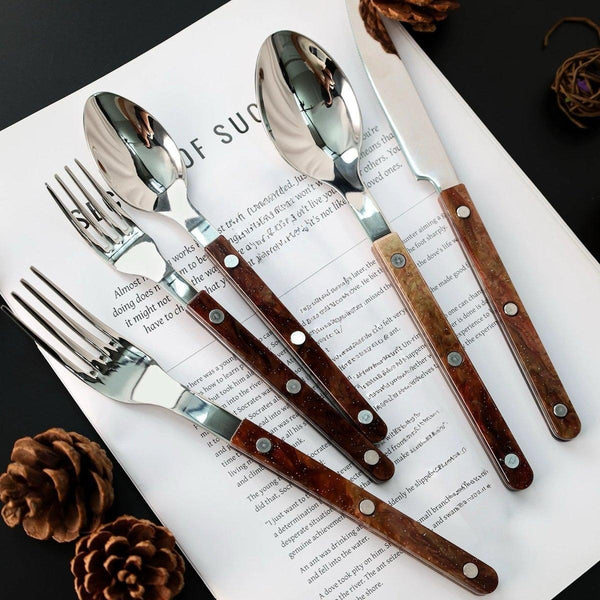 Set Of 10 Pcs Modern Nebula Cutlery, Bistrot Style Rivet Flatware Set