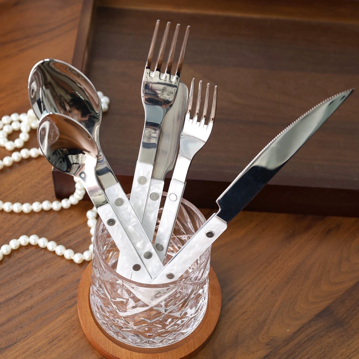 Set Of 10 Pcs Modern Nebula Cutlery, Bistrot Style Rivet Flatware Set