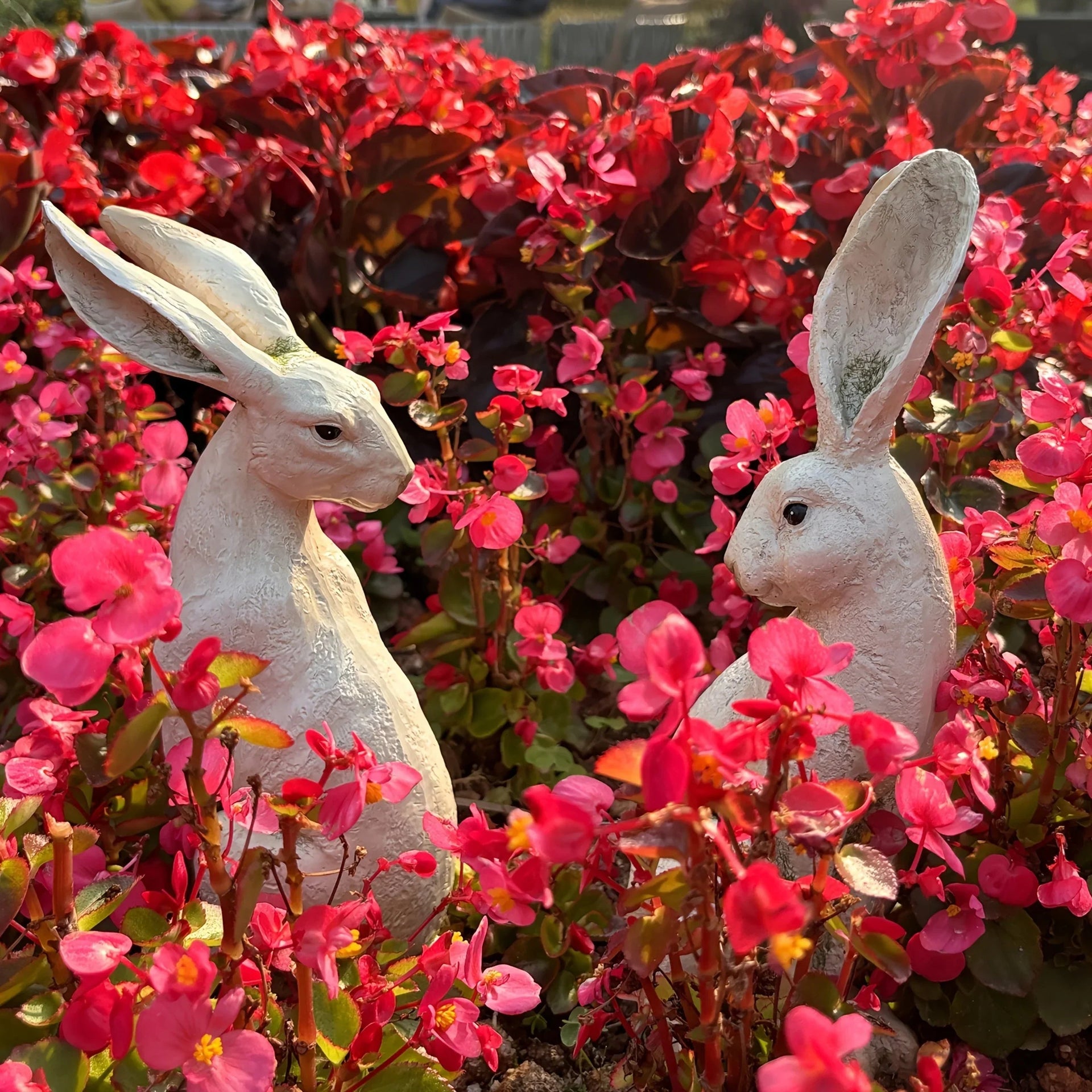 Set of 2 American-Style Long-Eared Rabbits with a Yellow And White Moss Design, Perfect for Spring And Summer. These Hand-Painted Resin Crafts Stand 12 Inches Tall And Make Great Decorative Gifts for Easter, Christmas, And Mo