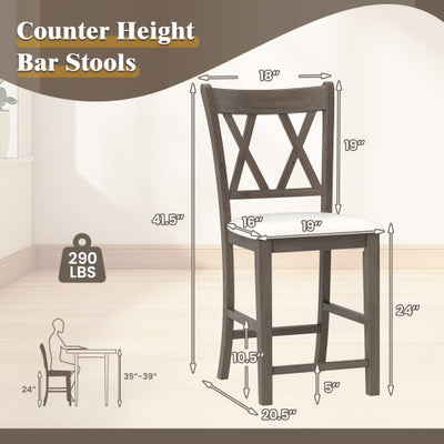 Set of 2 Bar Stools with Cross Back and Linen Fabric Upholstered Seat-Beige