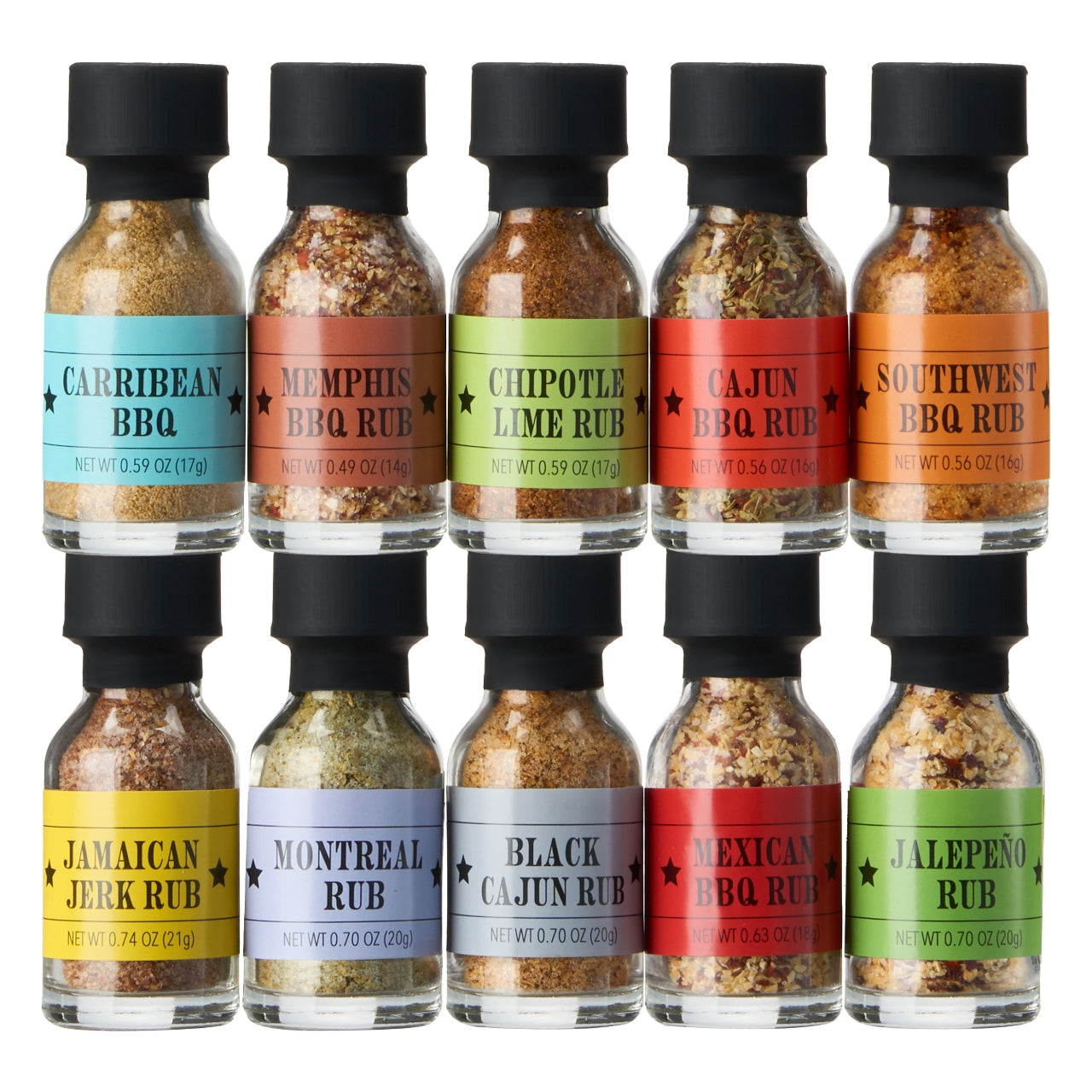 Smokehouse BBQ Gourmet Grilling Spice Set | 10-Set | Glass Bottle Seasonings, Grill Seasoning Flavors Include Caribbean, Jamaican Memphis, Jalapeno Rub, Montreal, Cajun Chili Garlic & More