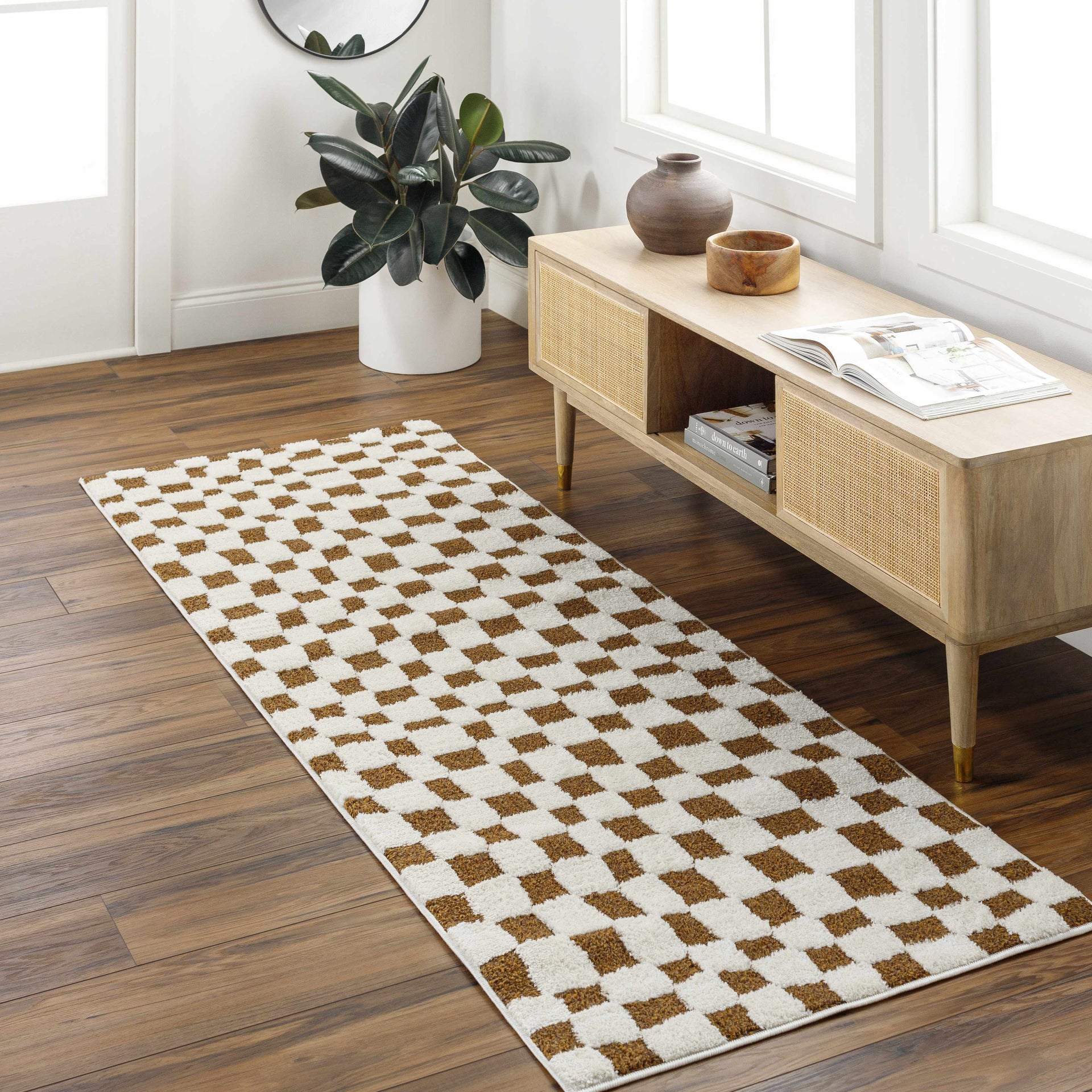 Lajos Brown Checkered Shag Rug