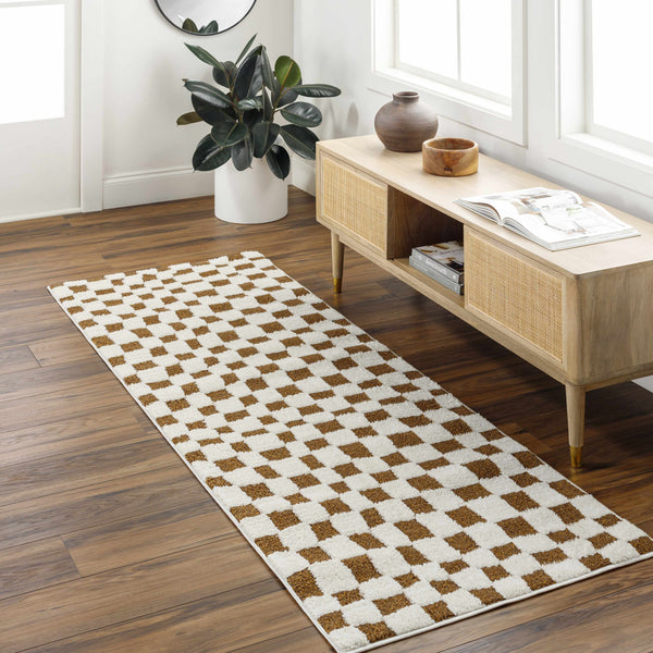 Lajos Brown Checkered Shag Rug