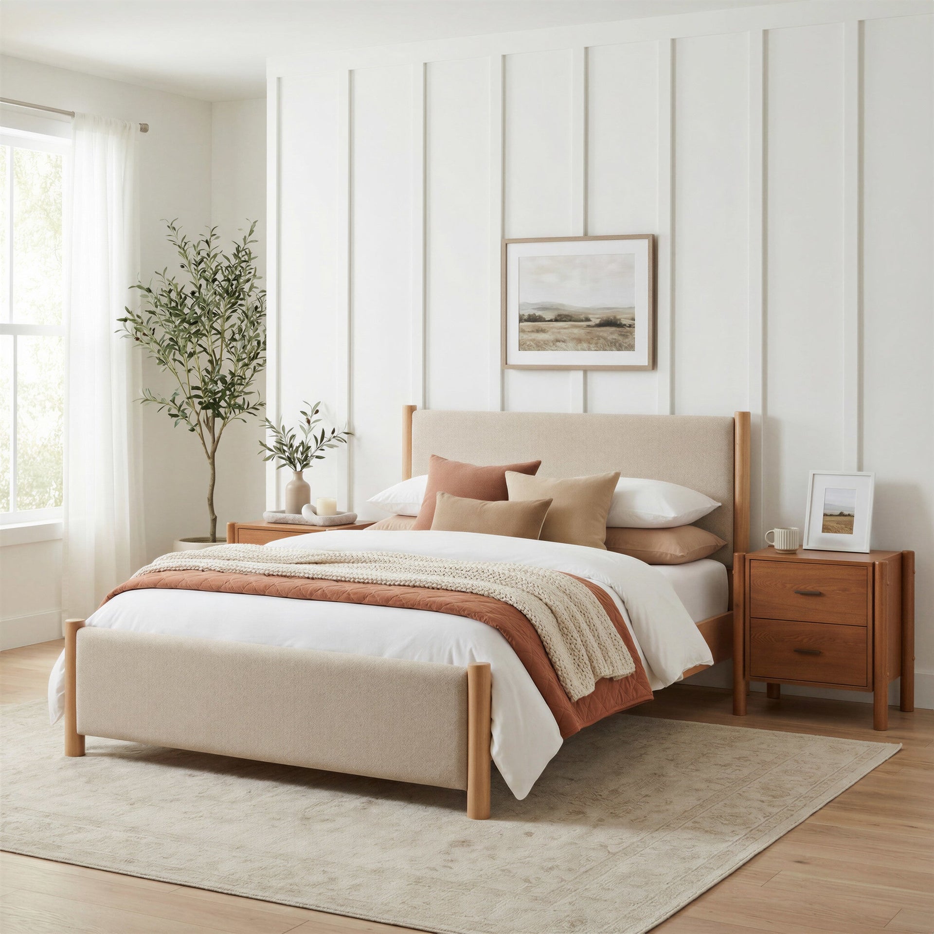 Hadi Queen Bed Beige & Natural