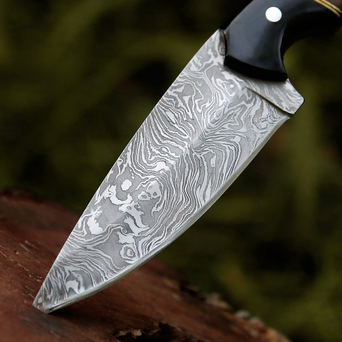 Shadow Damascus Knife with Horn & Exotic Rose Wood Handle