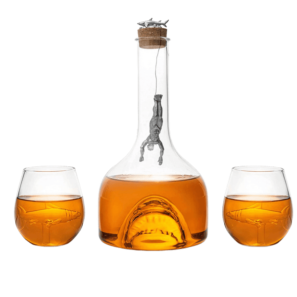 Shark Wine & Whiskey Decanter & Glasses Set by The Wine Savant - 1000ml Shark Decanter with 2 10oz Glasses - Shark Figurine, Aquatic Home Decor, Whiskey Gifts for Sea Lovers, Nautical Gifts, Gift Set
