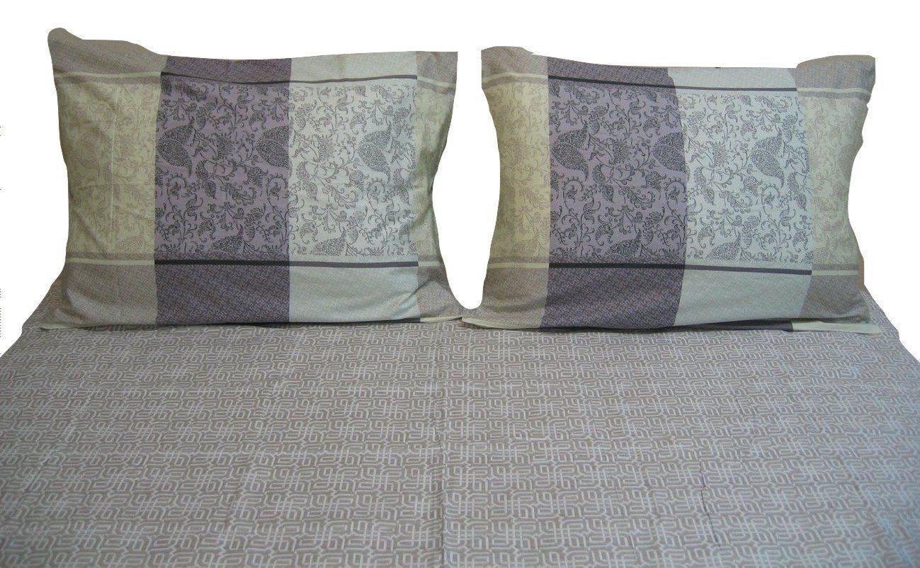 DaDa Bedding Grey Floral Paisley Fitted & Flat Sheet w/ Pillow Cases Set (FSFS8222)