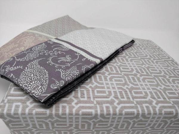 DaDa Bedding Jacquard Grey Floral Paisley Flat Sheet & Pillow Cases Set (FS8222)