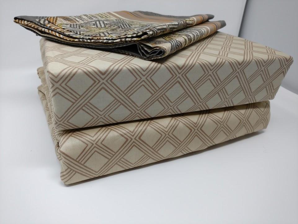 DaDa Bedding Geometric Striped Tan Brown Multi-Color Fitted + Flat Sheet & Pillow Cases Set (FSFS8279)
