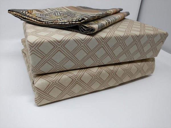 DaDa Bedding Geometric Striped Tan Brown Multi-Color Fitted + Flat Sheet & Pillow Cases Set (FSFS8279)