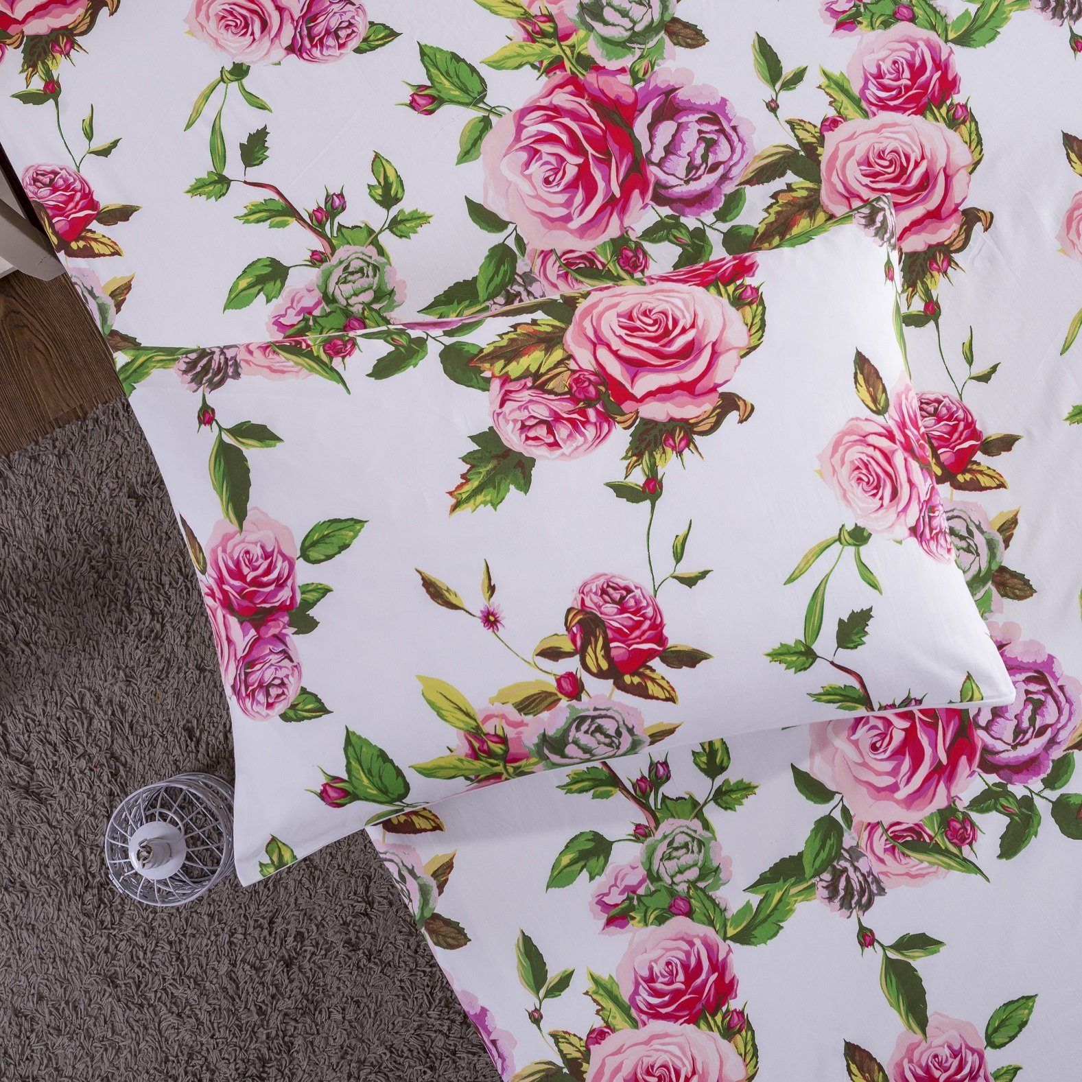 DaDa Bedding Romantic Roses Lovely Spring Pink Floral Fitted Bed Sheet w/ Pillow Cases (JHW879-Fitted)