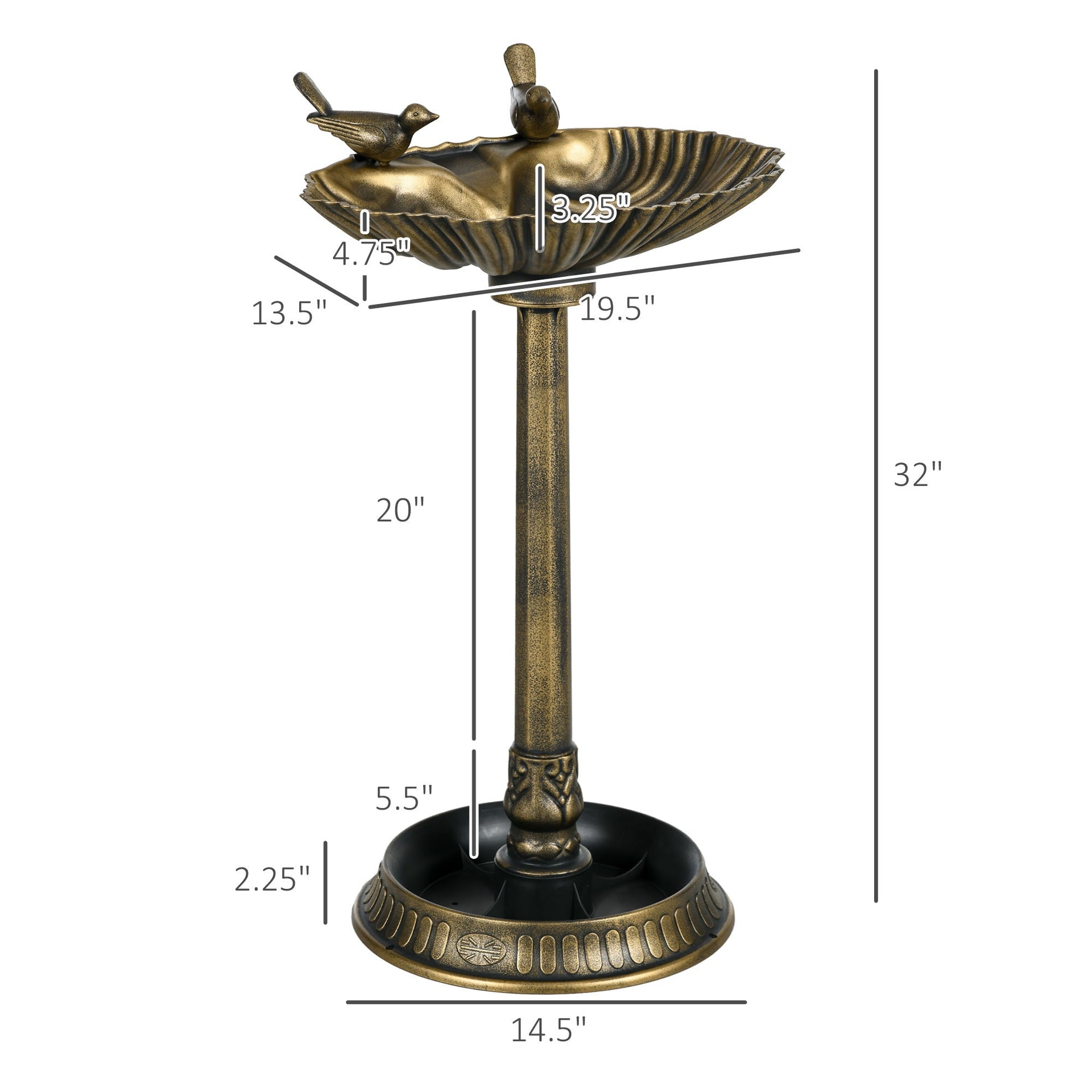 Resin Bird Bath Tall Shell Basin Planter 32 Inch