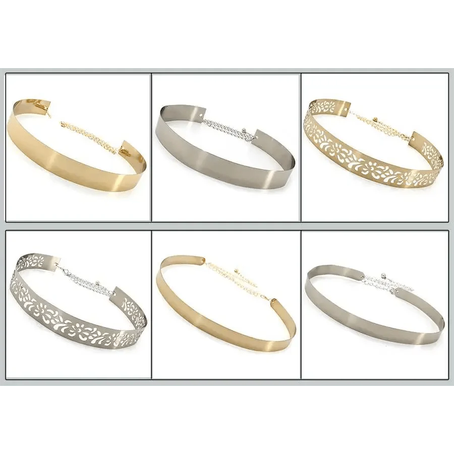 Shiny Women Metal Belt Luxurious Gold Dress Chain Belts Elegant Polished Adjustable Metal Mirror Waist Belt